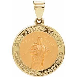14K Yellow 18 mm Hollow Round Spanish St. Jude Medal - BN & CO JEWELRY