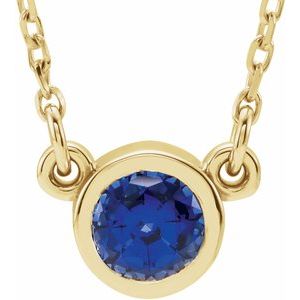 14K Yellow 4 mm Round Lab-Grown Blue Sapphire Solitaire 16" Necklace - BN & CO JEWELRY