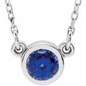 14K White 4 mm Round Natural Blue Sapphire Solitaire 16" Necklace - BN & CO JEWELRY