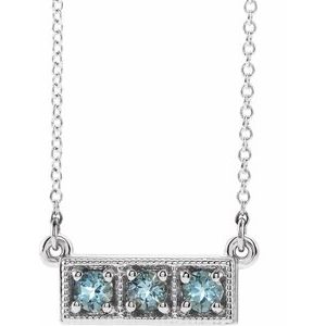 Sterling Silver Natural Aquamarine Three-Stone Bar 16-18" Necklace - BN & CO JEWELRY