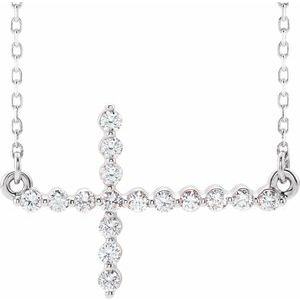 14K White 1/4 CTW Natural Diamond Sideways Cross 16-18" Necklace - BN & CO JEWELRY