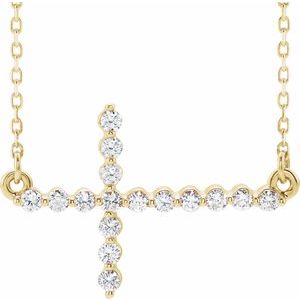 14K Yellow 1/4 CTW Natural Diamond Sideways Cross 16-18" Necklace - BN & CO JEWELRY