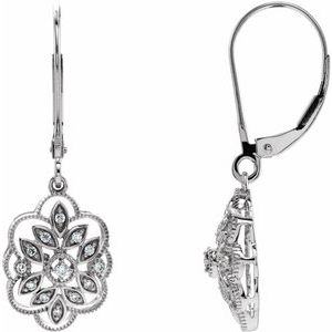 14K White 1/6 CTW Natural Diamond Granulated Filigree Earrings - BN & CO JEWELRY