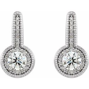 14K White 5/8 CTW Diamond Milgrain Halo-Style Dangle Earrings - BN & CO JEWELRY