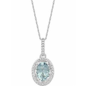 Sterling Silver Natural Aquamarine & .01 CTW Natural Diamond 18" Necklace - BN & CO JEWELRY