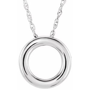 14K White 13 mm Circle 18" Necklace - BN & CO JEWELRY