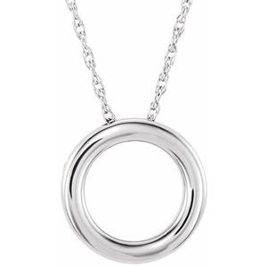 14K White 15 mm Circle 18" Necklace - BN & CO JEWELRY