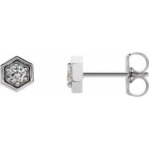 14K White 1/8 CTW Natural Diamond Hexagon Stud Earrings - BN & CO JEWELRY
