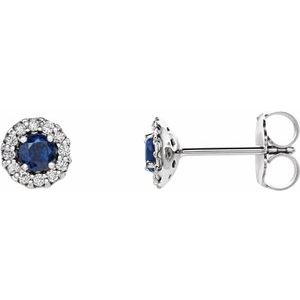 14K White 3 mm Natural Blue Sapphire & 1/10 CTW Natural Diamond Earrings - BN & CO JEWELRY