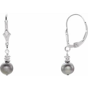Sterling Silver 5.5-6 mm Freshwater Cultured Grey Pearl Lever Back Earrings - BN & CO JEWELRY