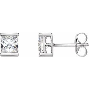 Sterling Silver 5x5 mm Square Imitation White Cubic Zirconia Earrings - BN & CO JEWELRY
