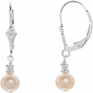 Sterling Silver 5.5-6 mm Freshwater Cultured Pink Pearl Lever Back Earrings - BN & CO JEWELRY