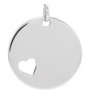 14K White Engravable Pierced Heart Disc Pendant - BN & CO JEWELRY