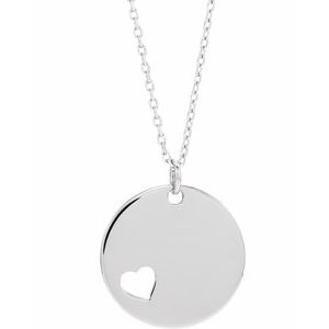 14K White Engravable Pierced Heart Disc 16-18" Necklace - BN & CO JEWELRY