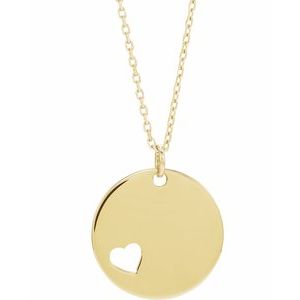 18K Yellow Gold-Plated Sterling Silver Engravable Pierced Heart Disc 16-18" Necklace - BN & CO JEWELRY