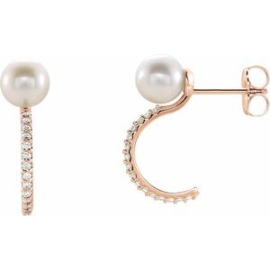 14K Rose Cultured White Freshwater Pearl & 1/6 CTW Natural Diamond Hoop Earrings - BN & CO JEWELRY