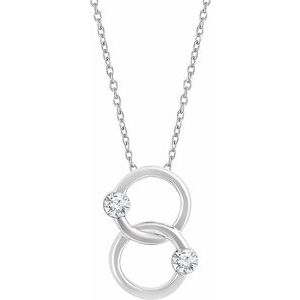 14K White 1/10 CTW Natural Diamond Two-Stone Interlocking Circle 18" Necklace - BN & CO JEWELRY