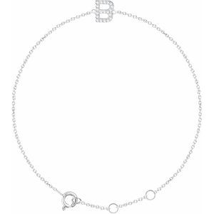 14K White .07 CTW Natural Diamond Initial B 6-7" Bracelet - BN & CO JEWELRY