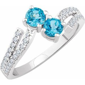 14K White Natural Swiss Blue Topaz & 1/4 CTW Diamond Ring - BN & CO JEWELRY