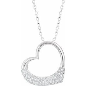 14K White 1/5 CTW Natural Diamond Heart 16-18" Necklace - BN & CO JEWELRY