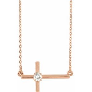 14K Rose 1/10 CTW Natural Diamond Sideways Cross 16-18" Necklace - BN & CO JEWELRY