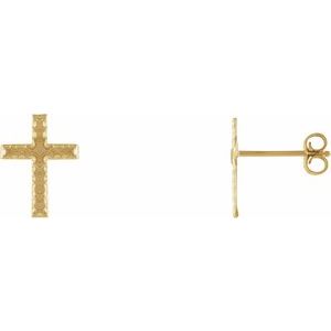 14K Yellow 13x9 mm Cross Earrings - BN & CO JEWELRY