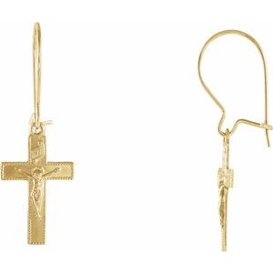 14K Yellow 25x9 mm Crucifix Earrings - BN & CO JEWELRY