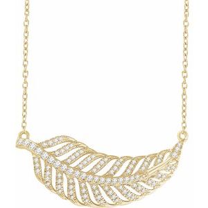 14K Yellow 3/8 CTW Natural Diamond Leaf 16-18" Necklace - BN & CO JEWELRY