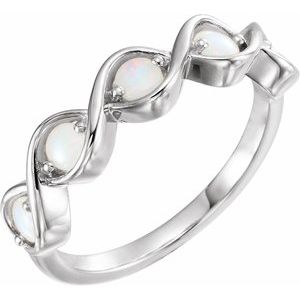 14K White Natural Opal Stackable Ring - BN & CO JEWELRY
