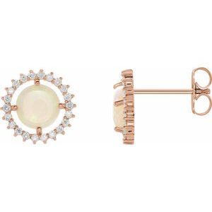 14K Rose Natural White Opal & 1/5 CTW Natural Diamond Earrings - BN & CO JEWELRY