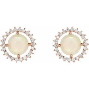 14K Rose Natural White Opal & 1/5 CTW Natural Diamond Earrings - BN & CO JEWELRY