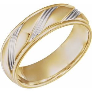 Rhodium-Plated 14K Yellow 6.75 mm Grooved Flat Edge Band Size 11.5 - BN & CO JEWELRY