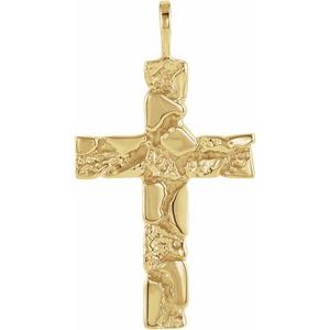 14K Yellow 27x18 mm Nugget Cross Pendant - BN & CO JEWELRY