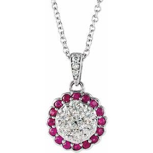 14K White Natural Ruby & 1/3 CTW Natural Diamond 16-18" Necklace - BN & CO JEWELRY