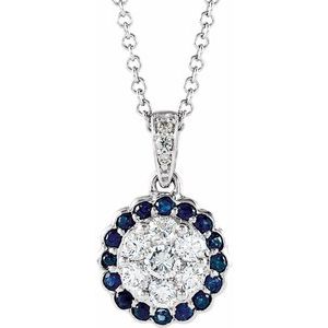 14K White Natural Blue Sapphire & 1/3 CTW Natural Diamond 16-18" Necklace - BN & CO JEWELRY