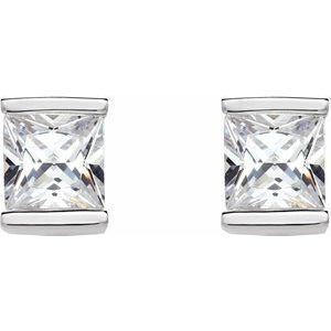Sterling Silver 5x5 mm Square Imitation White Cubic Zirconia Earrings - BN & CO JEWELRY