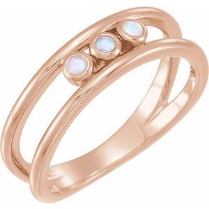 14K Rose Natural Opal Three-Stone Bezel-Set Ring - BN & CO JEWELRY
