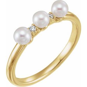 14K Yellow Cultured White Freshwater Pearl & .03 CTW Natural Diamond Stackable Ring - BN & CO JEWELRY