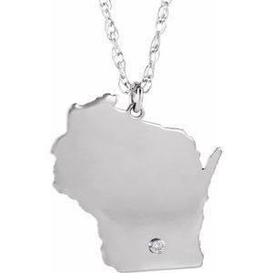 Rhodium-Plated Sterling Silver Wisconsin .015 CT Diamond State with Accented City Necklace - BN & CO JEWELRY