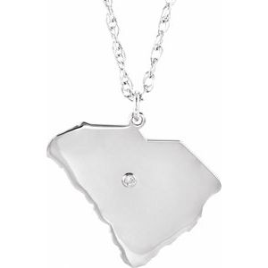 Rhodium-Plated Sterling Silver South Carolina .015 CT Diamond State with Accented City Necklace - BN & CO JEWELRY