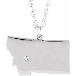 Rhodium-Plated Sterling Silver Montana .015 CT Diamond State with Accented City Necklace - BN & CO JEWELRY