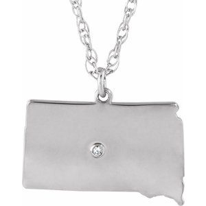 Rhodium-Plated Sterling Silver South Dakota .015 CT Diamond State with Accented City Necklace - BN & CO JEWELRY