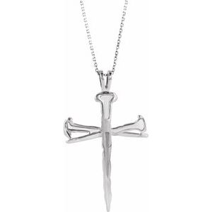 Sterling Silver 18x26 mm Nail Design Cross 18" Necklace - BN & CO JEWELRY