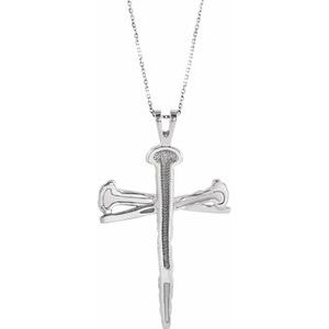 Sterling Silver 18x26 mm Nail Design Cross 18" Necklace - BN & CO JEWELRY