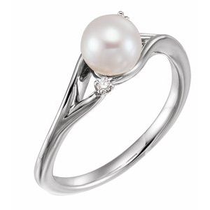 14K White Cultured White Freshwater Pearl & .03 CTW Natural Diamond Bypass Ring - BN & CO JEWELRY