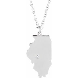 Rhodium-Plated Sterling Silver Illinois .015 CT Diamond State with Accented City Necklace - BN & CO JEWELRY