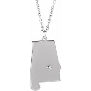 Rhodium-Plated Sterling Silver Alabama .015 CT Diamond State with Accented City Necklace - BN & CO JEWELRY