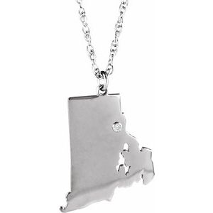 Rhodium-Plated Sterling Silver Rhode Island .015 CT Diamond State with Accented City Necklace - BN & CO JEWELRY