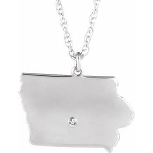 Rhodium-Plated Sterling Silver Iowa .015 CT Diamond State with Accented City Necklace - BN & CO JEWELRY
