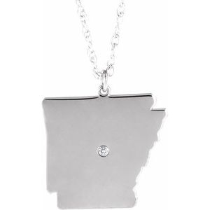 Rhodium-Plated Sterling Silver Arkansas .015 CT Diamond State with Accented City Necklace - BN & CO JEWELRY